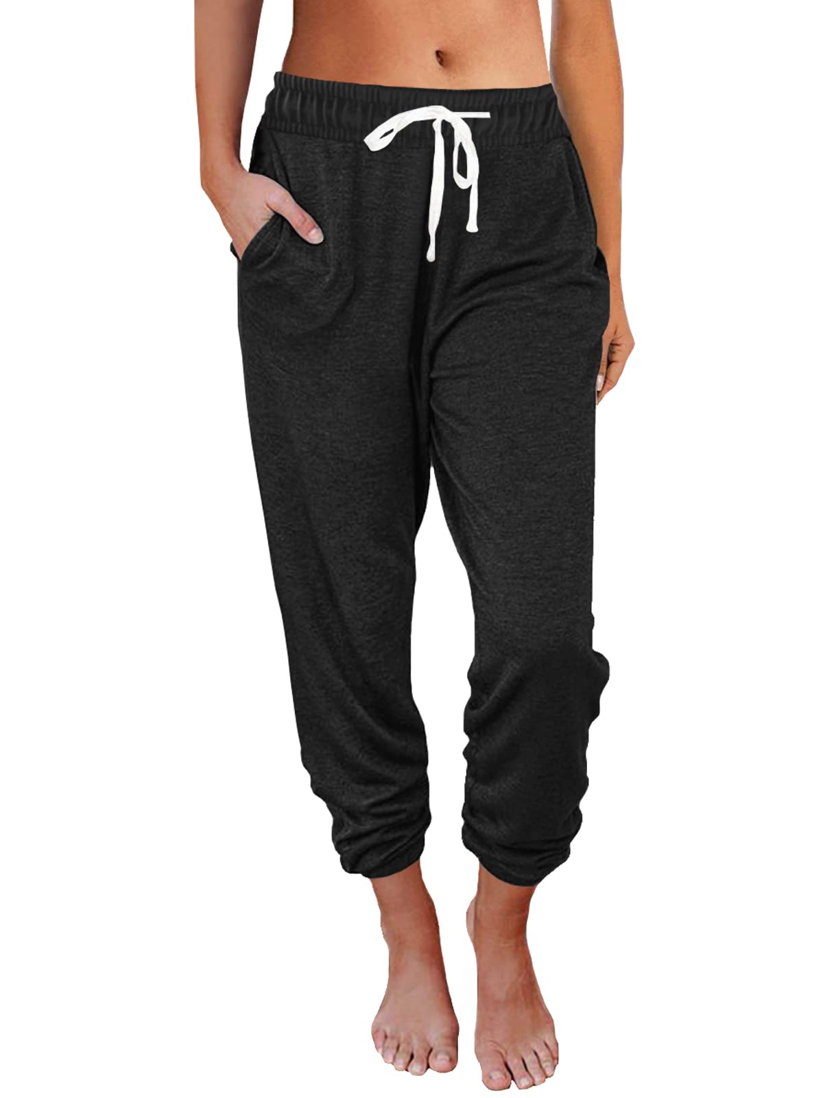 AUTOMET Sweatpants Women with Pockets Lounge Pajama Pants Work Joggers Fall Clothes Winter Business Casual Outfits 2025 Black L