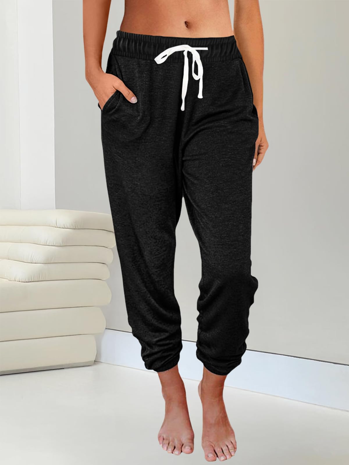 AUTOMET Sweatpants Women with Pockets Lounge Pajama Pants Work Joggers Fall Clothes Winter Business Casual Outfits 2025 Black L