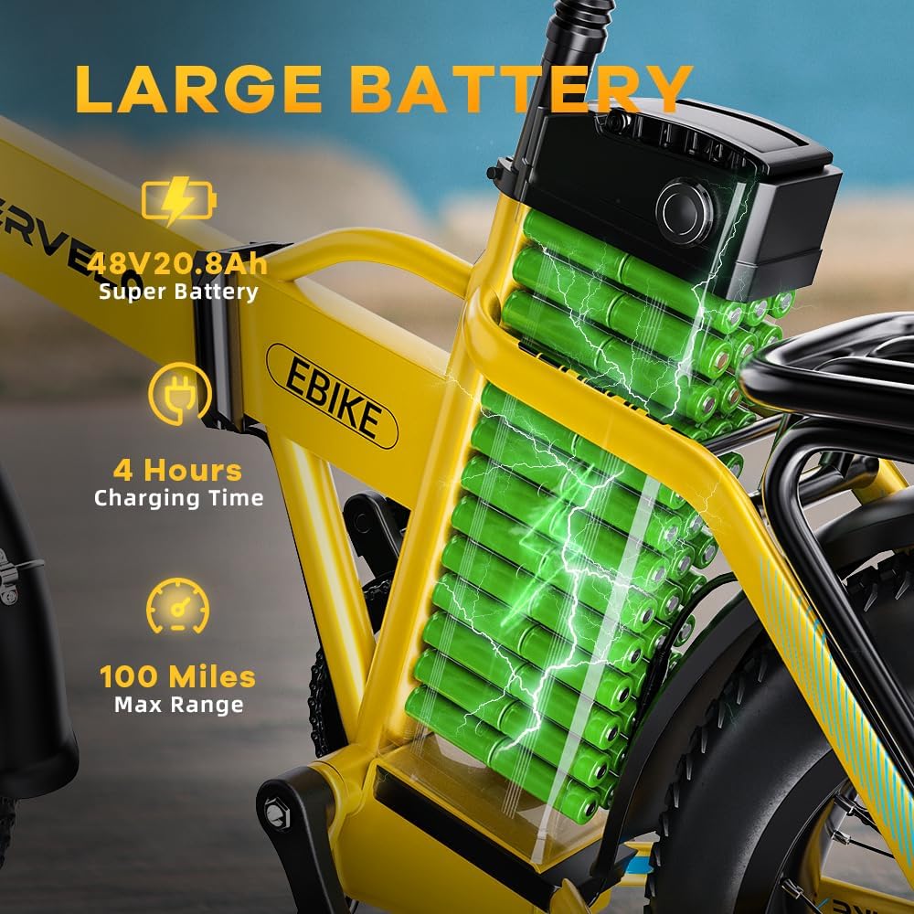 1000W Folding Electric Bike, 48V 20.8AH Large Removable Battery E-Bike, 30+MPH, 80 Miles Max Range, 20" Fat Tire Electric Bike for Adults, Adult Electric Bicycles Commute E-Bikes For Women/Men