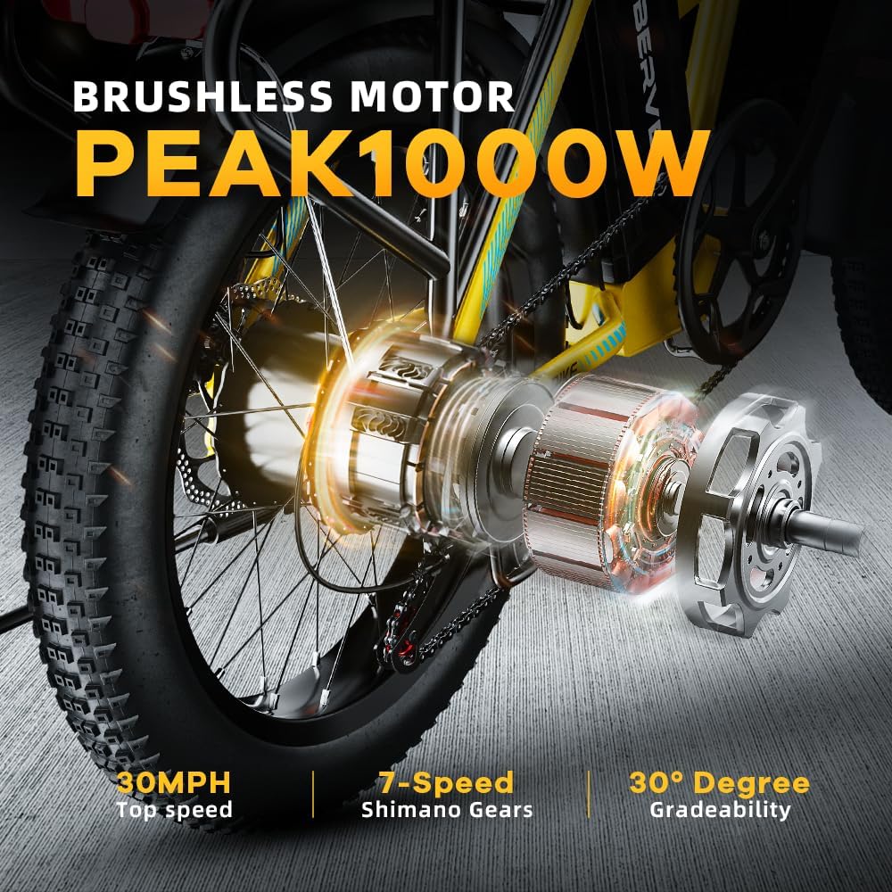 1000W Folding Electric Bike, 48V 20.8AH Large Removable Battery E-Bike, 30+MPH, 80 Miles Max Range, 20" Fat Tire Electric Bike for Adults, Adult Electric Bicycles Commute E-Bikes For Women/Men