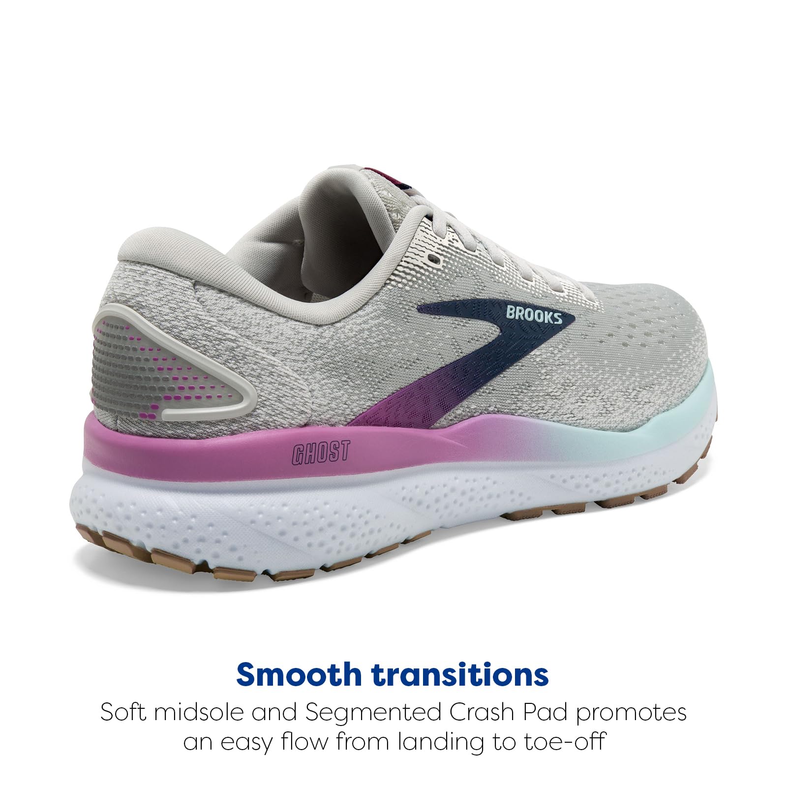 Brooks Women’s Ghost 16 Neutral Running Shoe - White/Grey/Estate Blue - 9 Medium