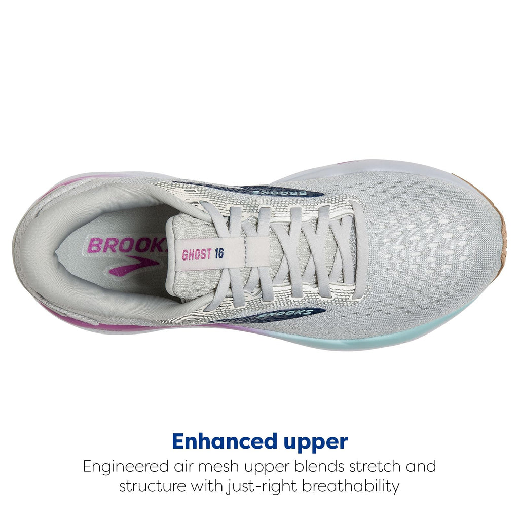 Brooks Women’s Ghost 16 Neutral Running Shoe - White/Grey/Estate Blue - 9 Medium