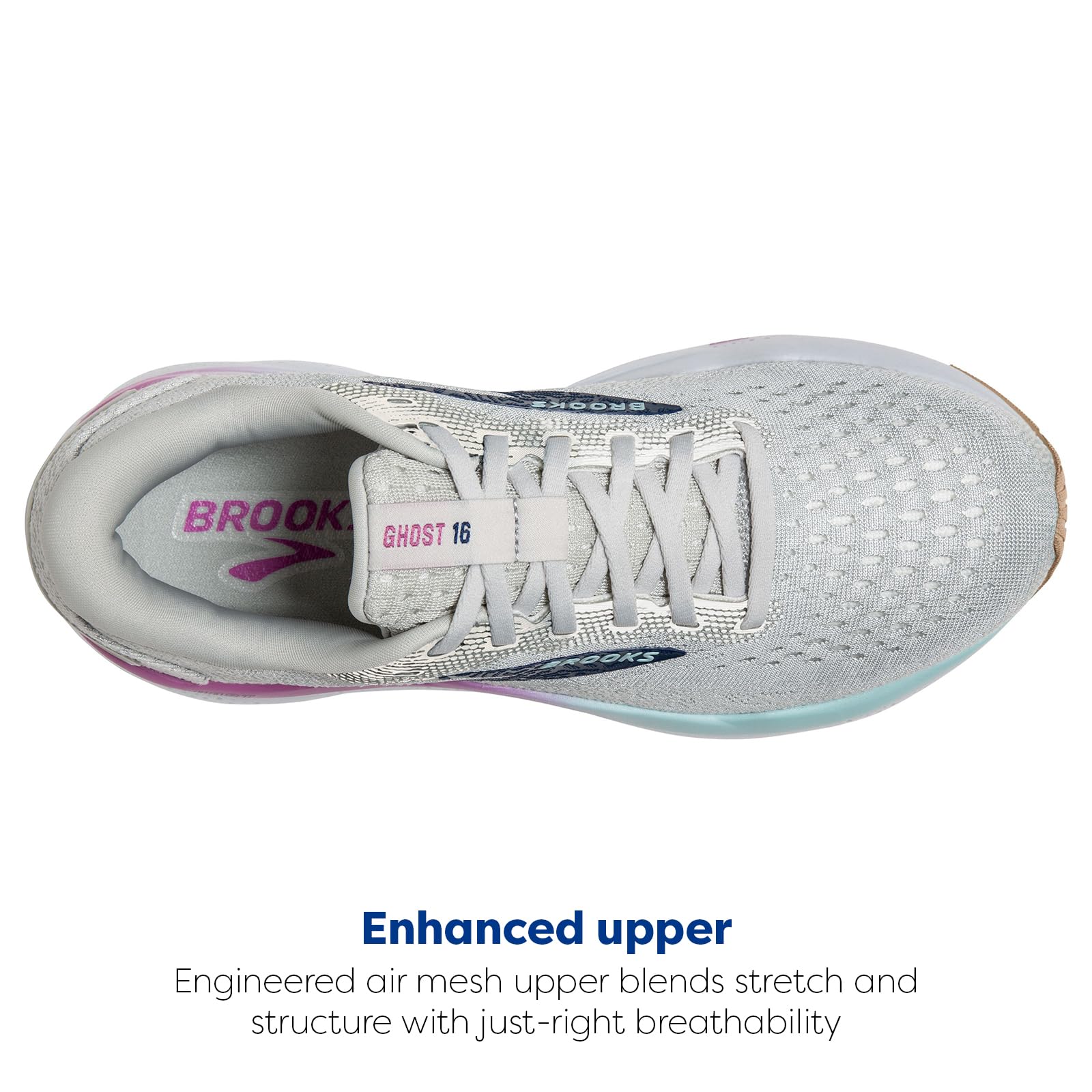 Brooks Women’s Ghost 16 Neutral Running Shoe - White/Grey/Estate Blue - 9 Medium