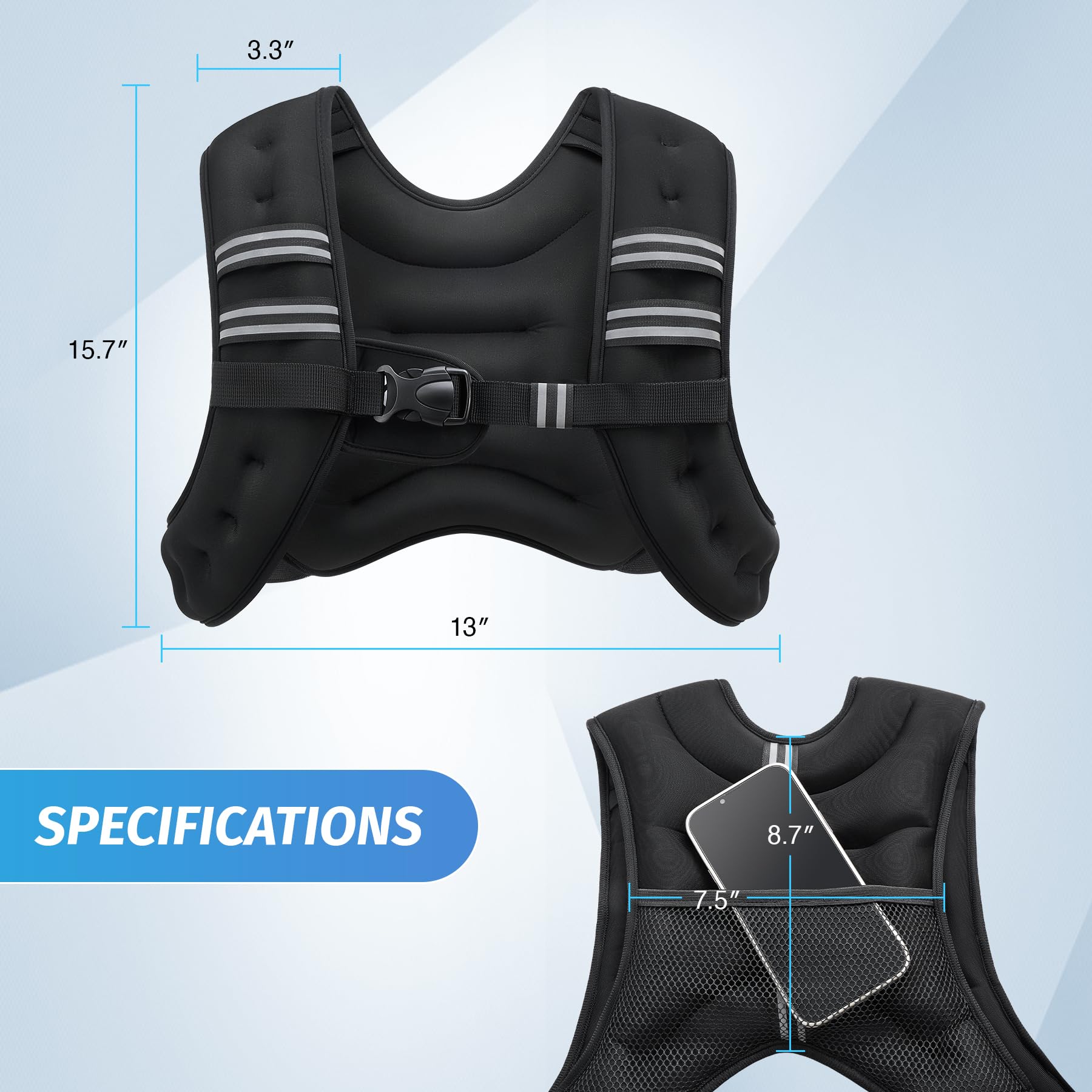 ZELUS Weighted Vest, 6lb/8lb/12lb/16lb/20lb/25lb/30lb Weight Vest with Reflective Stripe for Workout, Strength Training, Running, Fitness, Muscle Building, Weight Loss, Weightlifting, Black(12 lb)