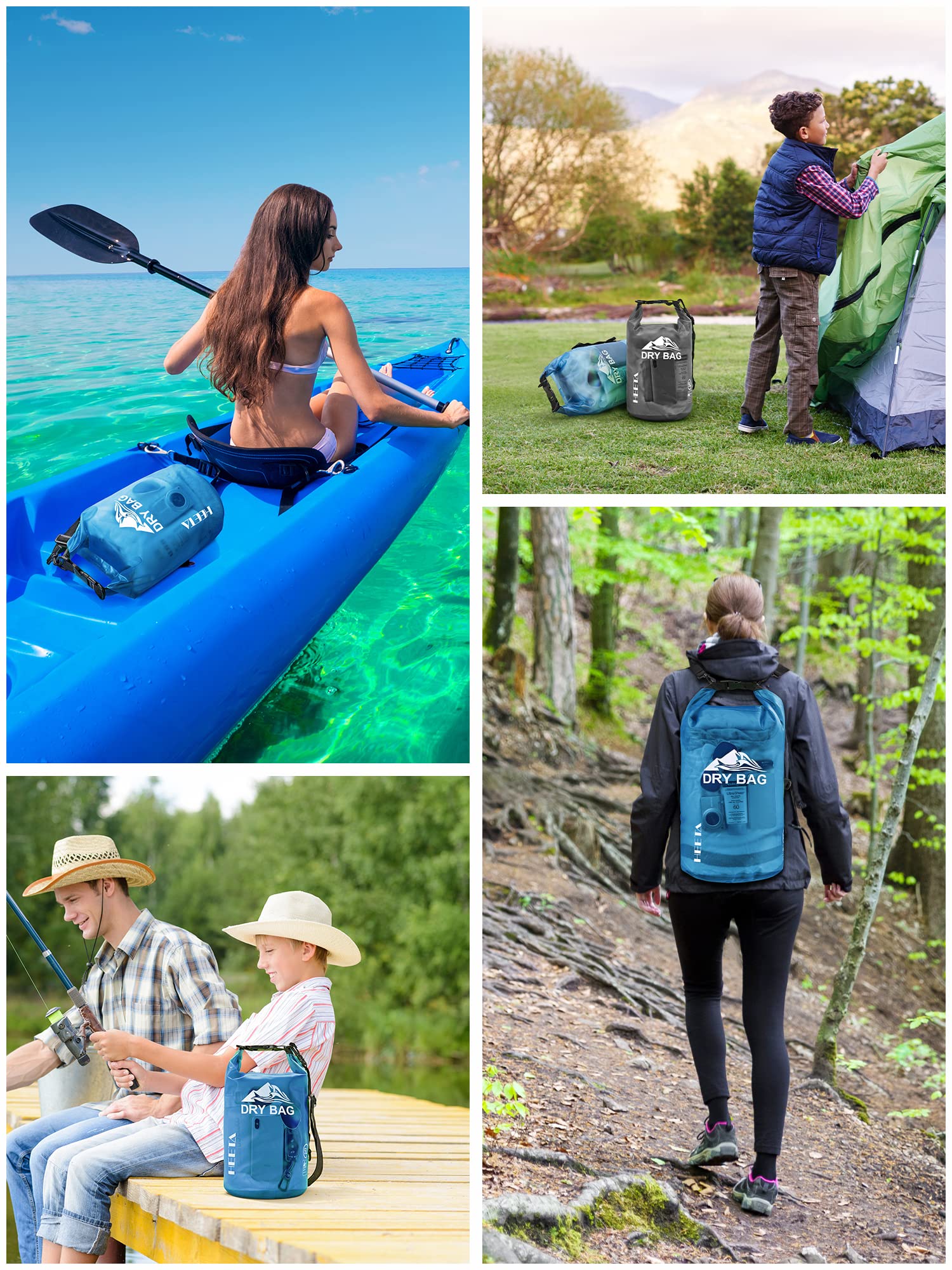 HEETA Dry Bag Waterproof for Women Men, Roll Top Lightweight Dry Storage Bag Backpack with Phone Case for Travel Swimming Boating Kayaking Paddle Board Camping Beach Accessories (Transparent Blue, 5L)