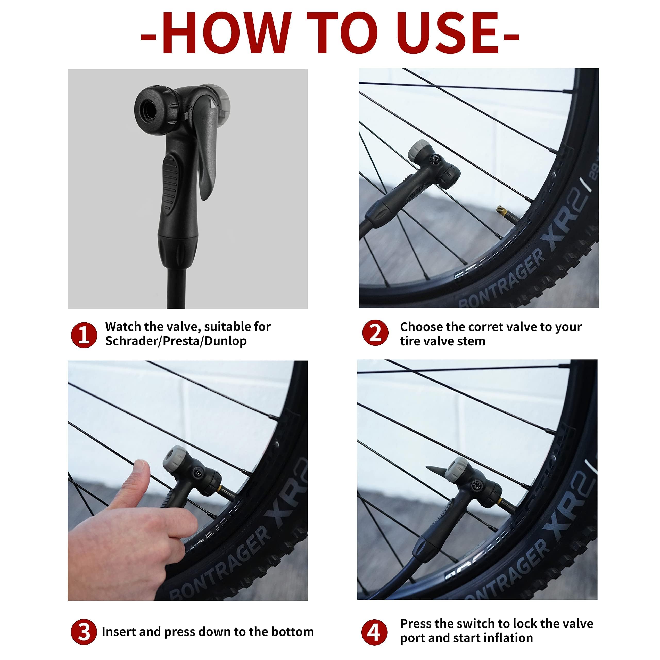 BV Bike Pump out of durable Steel - Bicycle pump 160 PSI high Pressure, Bike Tire Pump 17/24 inch Smart Valve Head, Schrader bike pump with gauge, Automatically Reversible Presta & Schrader, ball pump