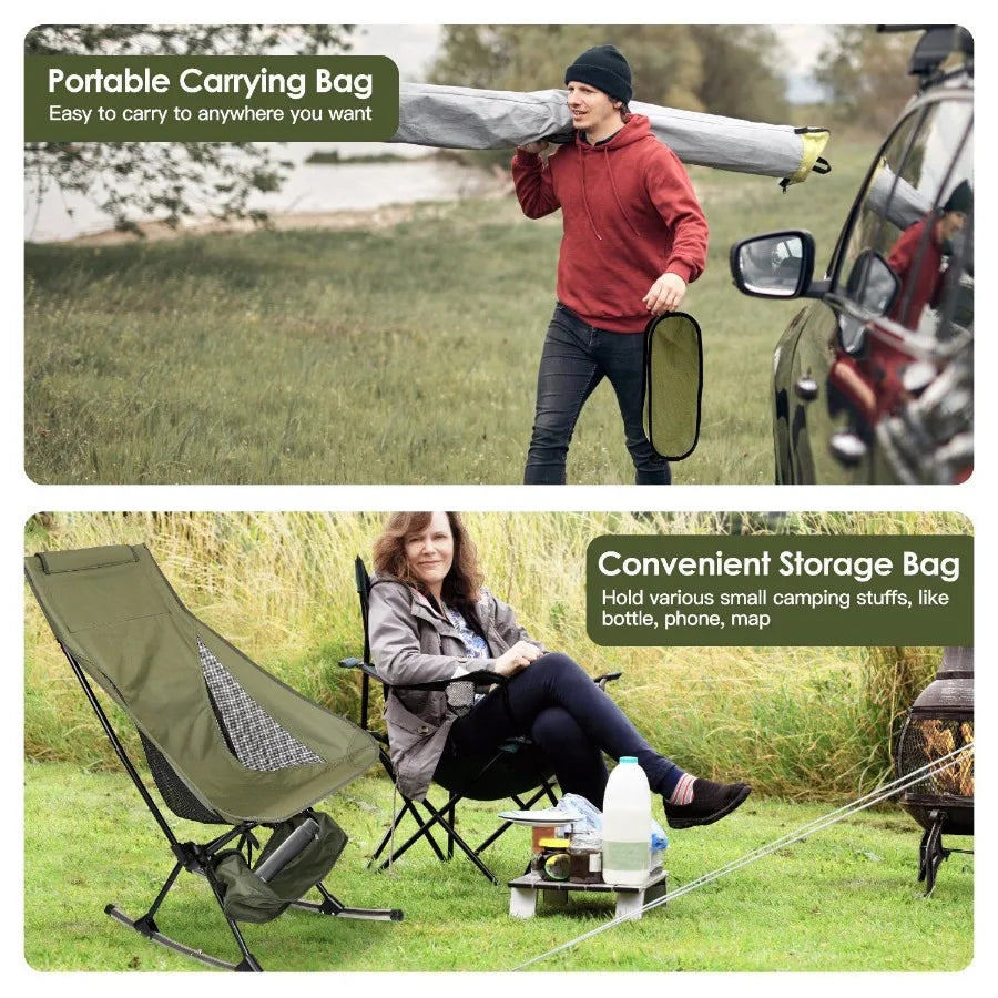Portable Camping Rocking Chair 198LBS Weight Capacity Included Carry Bag High Back Rocker Chair For Patio Fishing Beach Lawn Tr