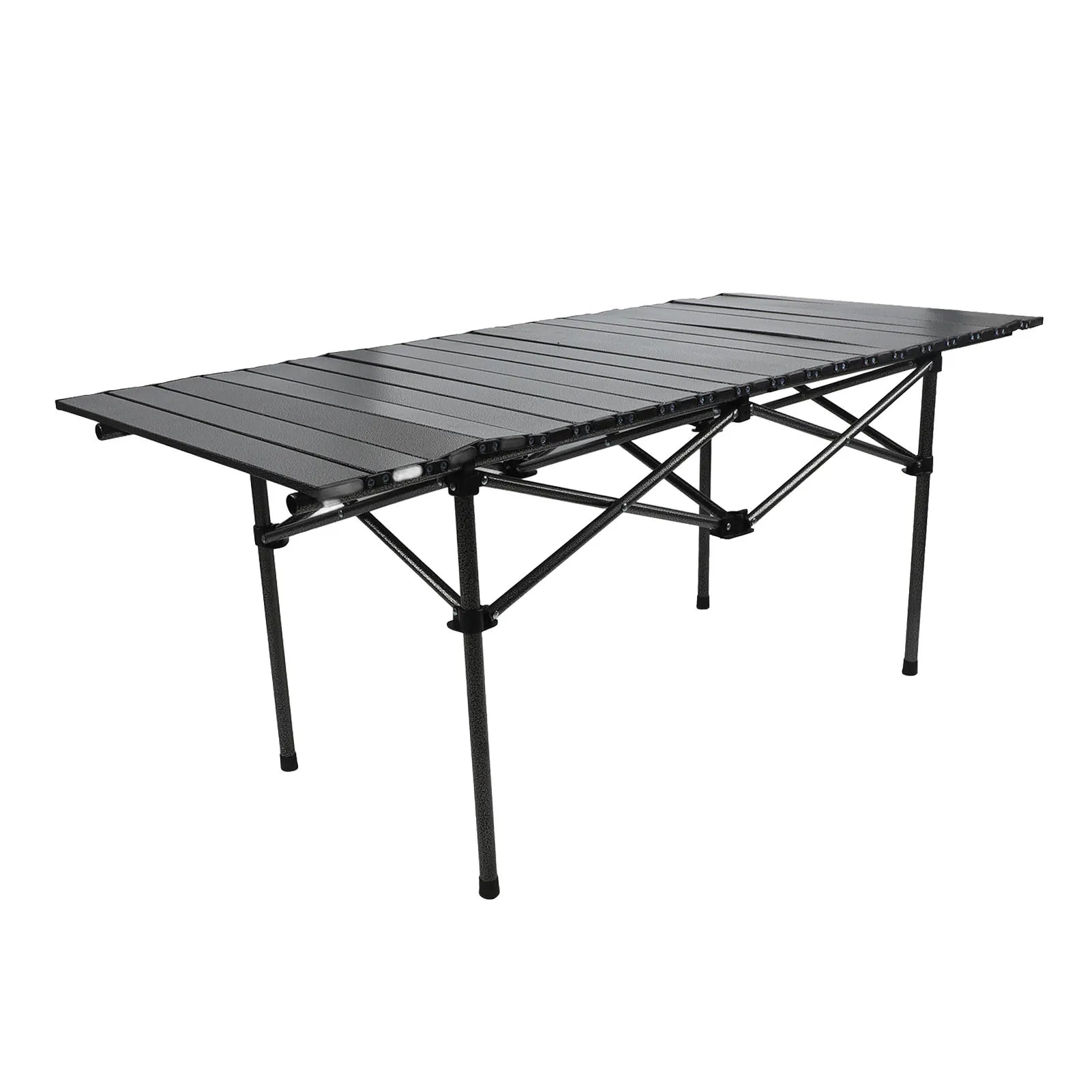 Folding Camping Table Black Spacious Storage Basket 47.24in Carbon Steel Portable Roll Up Outdoor Table for Backyard BBQ Party