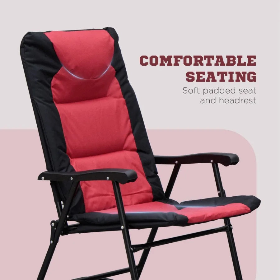 3 Piece Outdoor Patio Furniture Set with Glass Coffee Table 2 Folding Padded Rocking Chairs Bistro Style for Porch Camping Bal