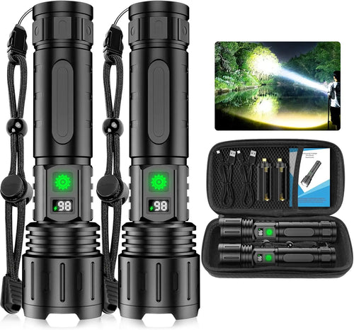2pcs Super Bright LED Flash Light with Power Display & for Camping, 20H Runtime,5 Modes,Zoomable Handheld Flashlight