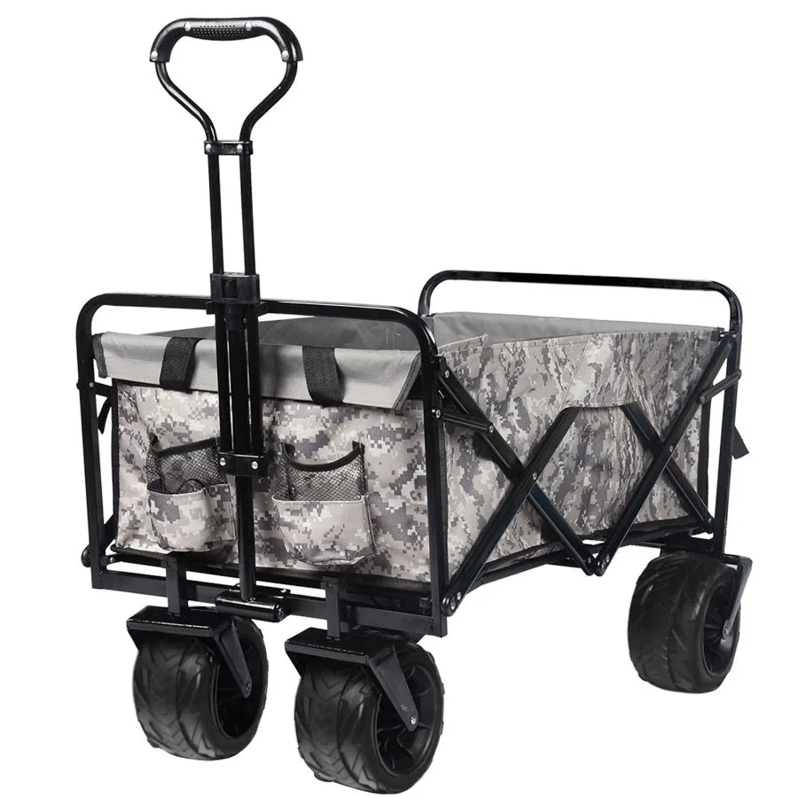 Collapsible Heavy Duty Beach Wagon Cart Outdoor Folding Utility Camping Garden Beach Cart with Universal Wheels Adjustable Hand