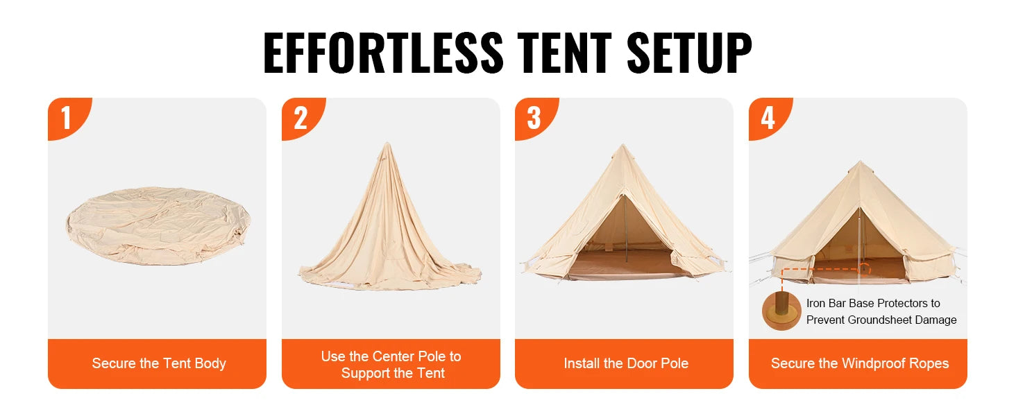 SucceBuy Canvas Bell Tent 4 Seasons 13.12 ft Yurt Tent Canvas Tent for Camping with Stove Jack Breathable Tent Holds 6 People