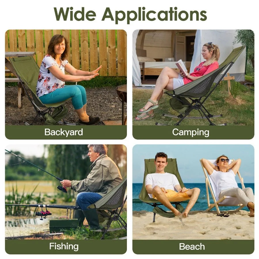 Portable Camping Rocking Chair 198LBS Weight Capacity Included Carry Bag High Back Rocker Chair For Patio Fishing Beach Lawn Tr