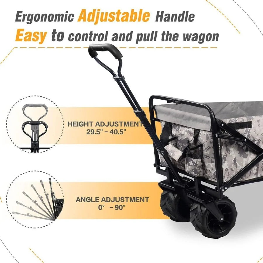 Collapsible Heavy Duty Beach Wagon Cart Outdoor Folding Utility Camping Garden Beach Cart with Universal Wheels Adjustable Hand