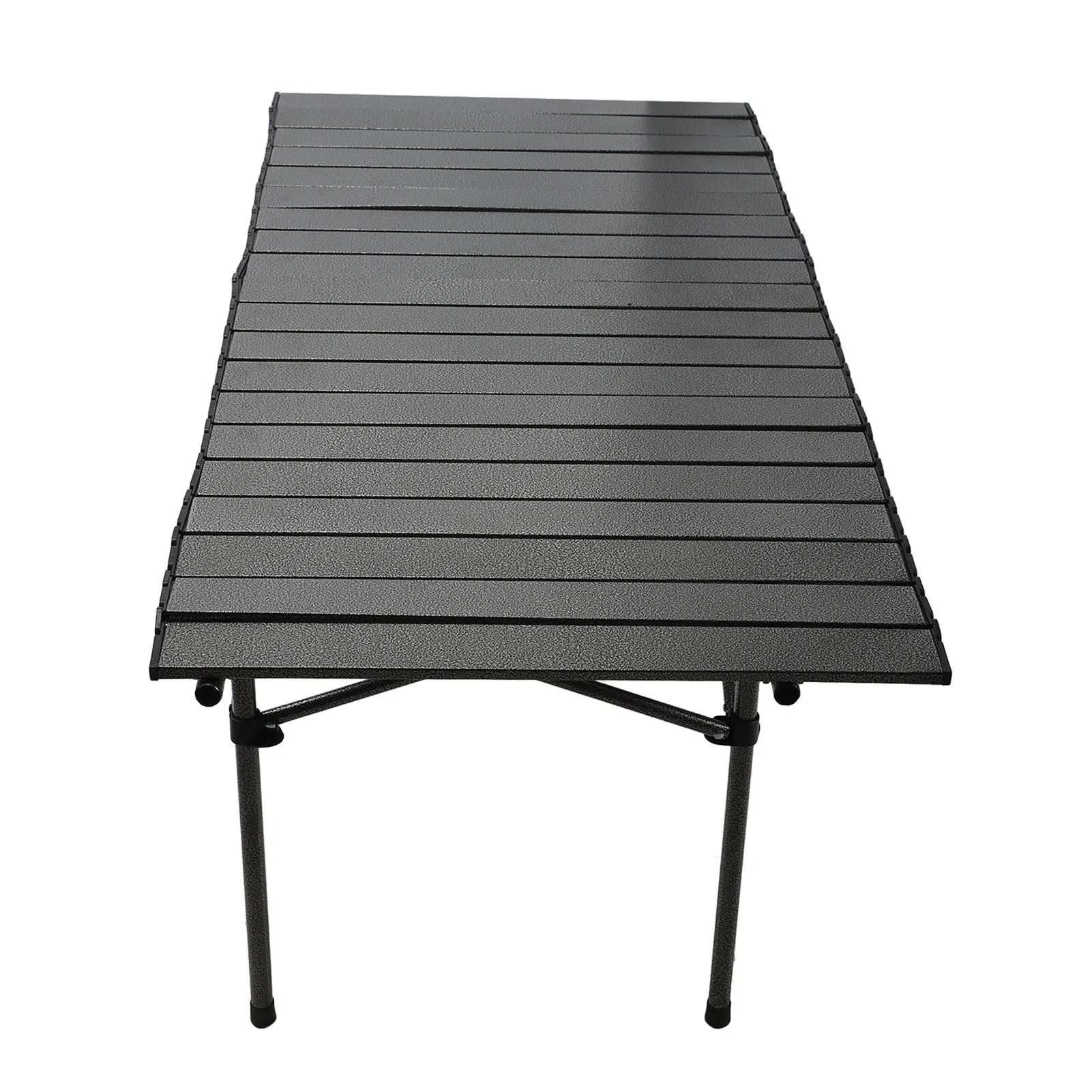 Folding Camping Table Black Spacious Storage Basket 47.24in Carbon Steel Portable Roll Up Outdoor Table for Backyard BBQ Party