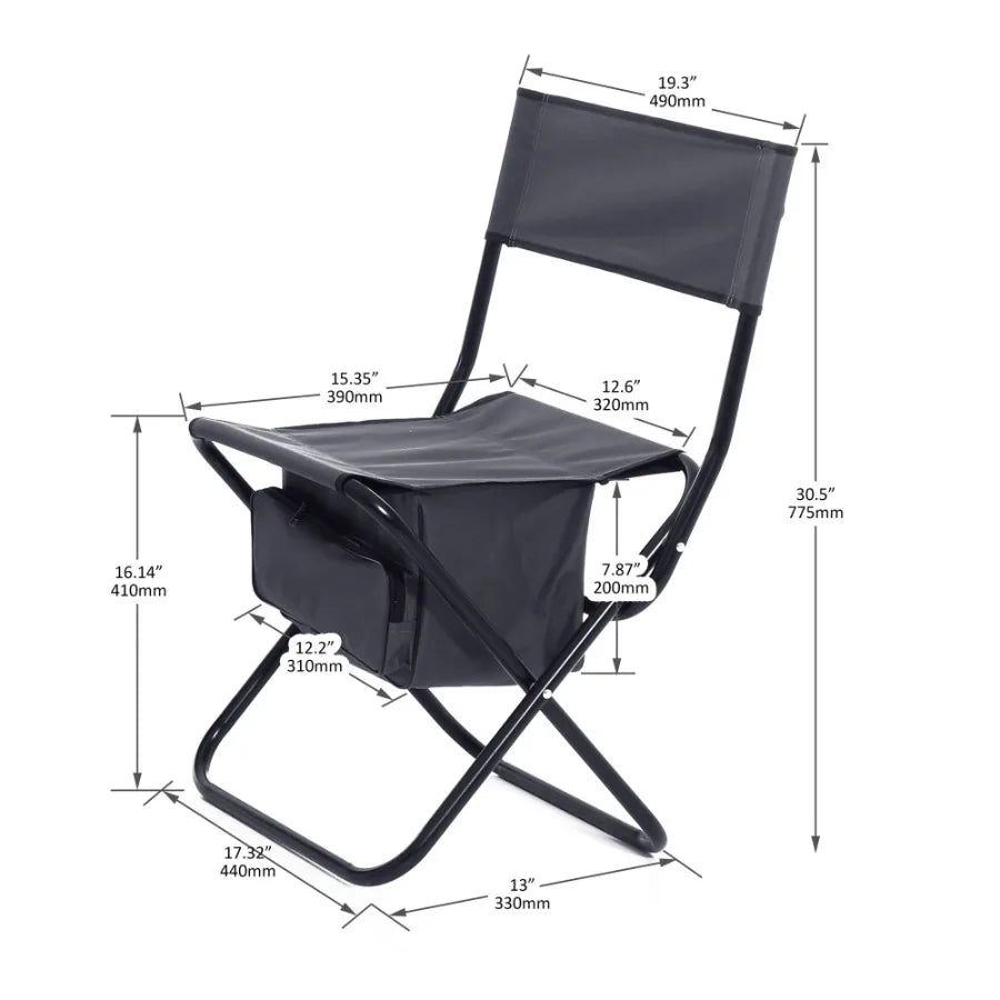 2piece Folding Outdoor Chair with Storage Bag Portable Chair for indoor Outdoor Camping Picnics and Fishing Grey