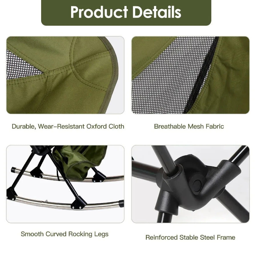 Portable Camping Rocking Chair 198LBS Weight Capacity Included Carry Bag High Back Rocker Chair For Patio Fishing Beach Lawn Tr