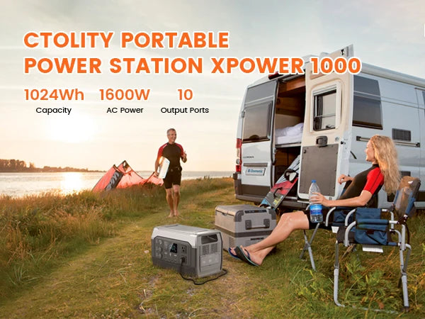 Ctolity XP1000 1024Wh 1600w Portable Power Station for Camping, UPS Function, Lifepo4 Battery, One Hour Fast Full Charing
