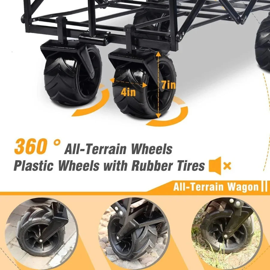 Collapsible Heavy Duty Beach Wagon Cart Outdoor Folding Utility Camping Garden Beach Cart with Universal Wheels Adjustable Hand