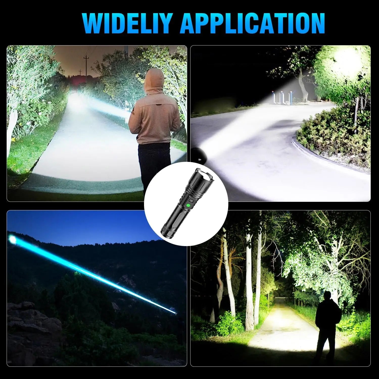 2pcs Super Bright LED Flash Light with Power Display & for Camping, 20H Runtime,5 Modes,Zoomable Handheld Flashlight