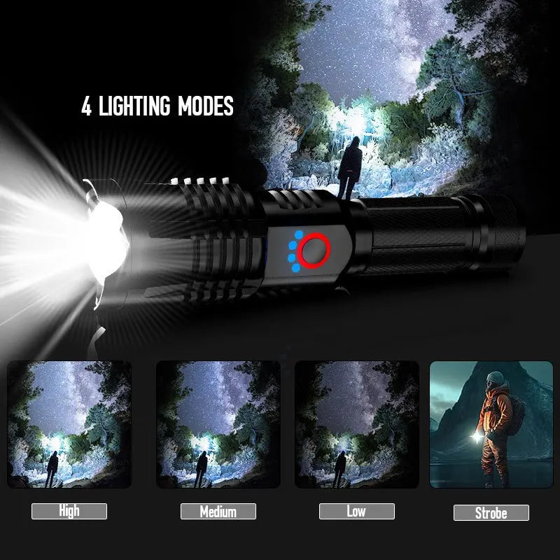 Rechargeable Flashlight Lumens, Super Bright LED Flashlights with 4 Modes, High Powered Handheld Flash Light for Camping, Hiking