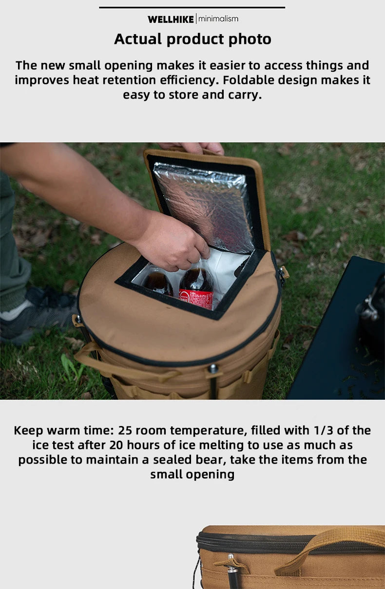 WELLHIKE Portable Collapsible Outdoor Camping Ice Bucket Car Carrying Round Bucket Insulation Keep Cold Keep Fresh Bag