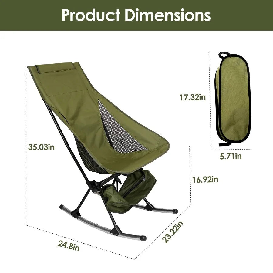 Portable Camping Rocking Chair 198LBS Weight Capacity Included Carry Bag High Back Rocker Chair For Patio Fishing Beach Lawn Tr