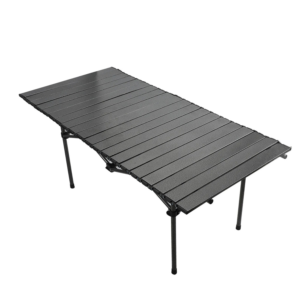 Folding Camping Table Black Spacious Storage Basket 47.24in Carbon Steel Portable Roll Up Outdoor Table for Backyard BBQ Party