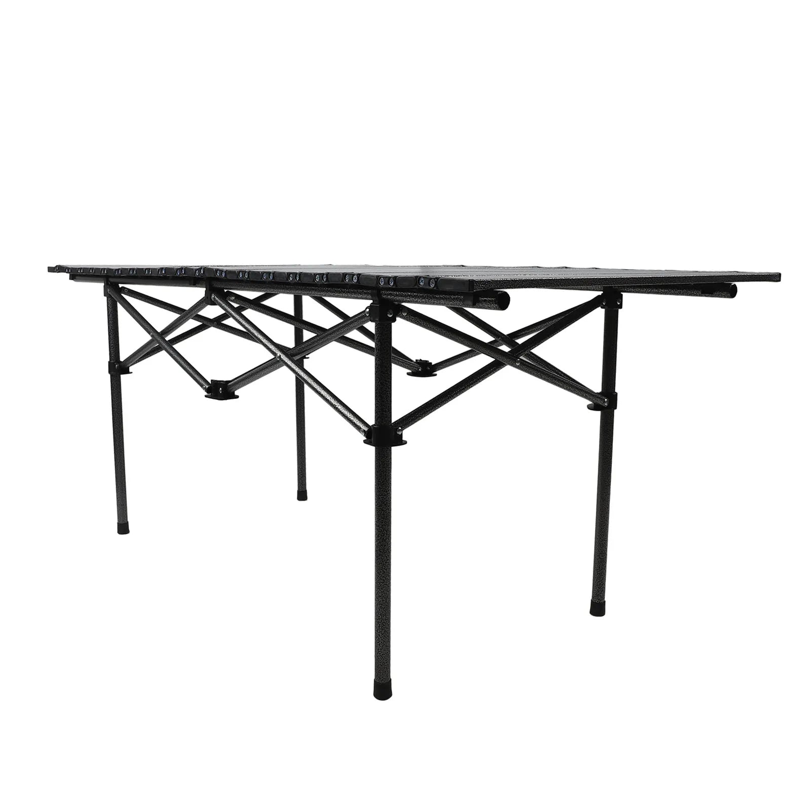 Folding Camping Table Black Spacious Storage Basket 47.24in Carbon Steel Portable Roll Up Outdoor Table for Backyard BBQ Party