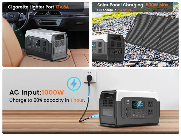 Ctolity XP1000 1024Wh 1600w Portable Power Station for Camping, UPS Function, Lifepo4 Battery, One Hour Fast Full Charing