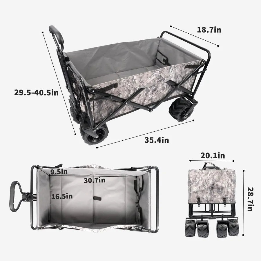 Collapsible Heavy Duty Beach Wagon Cart Outdoor Folding Utility Camping Garden Beach Cart with Universal Wheels Adjustable Hand