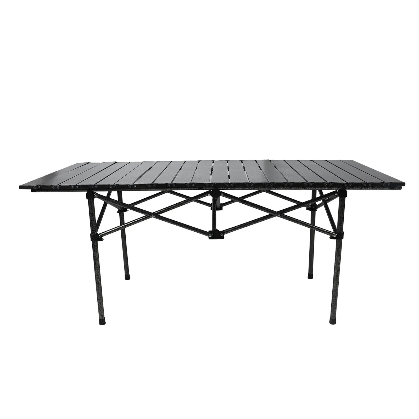 Folding Camping Table Black Spacious Storage Basket 47.24in Carbon Steel Portable Roll Up Outdoor Table for Backyard BBQ Party