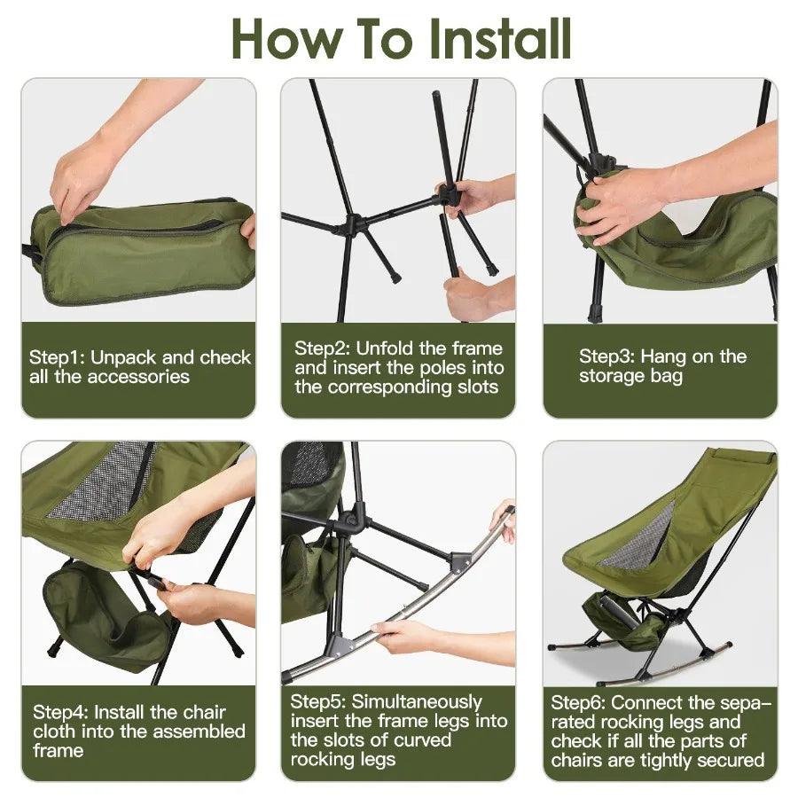 Portable Camping Rocking Chair 198LBS Weight Capacity Included Carry Bag High Back Rocker Chair For Patio Fishing Beach Lawn Tr